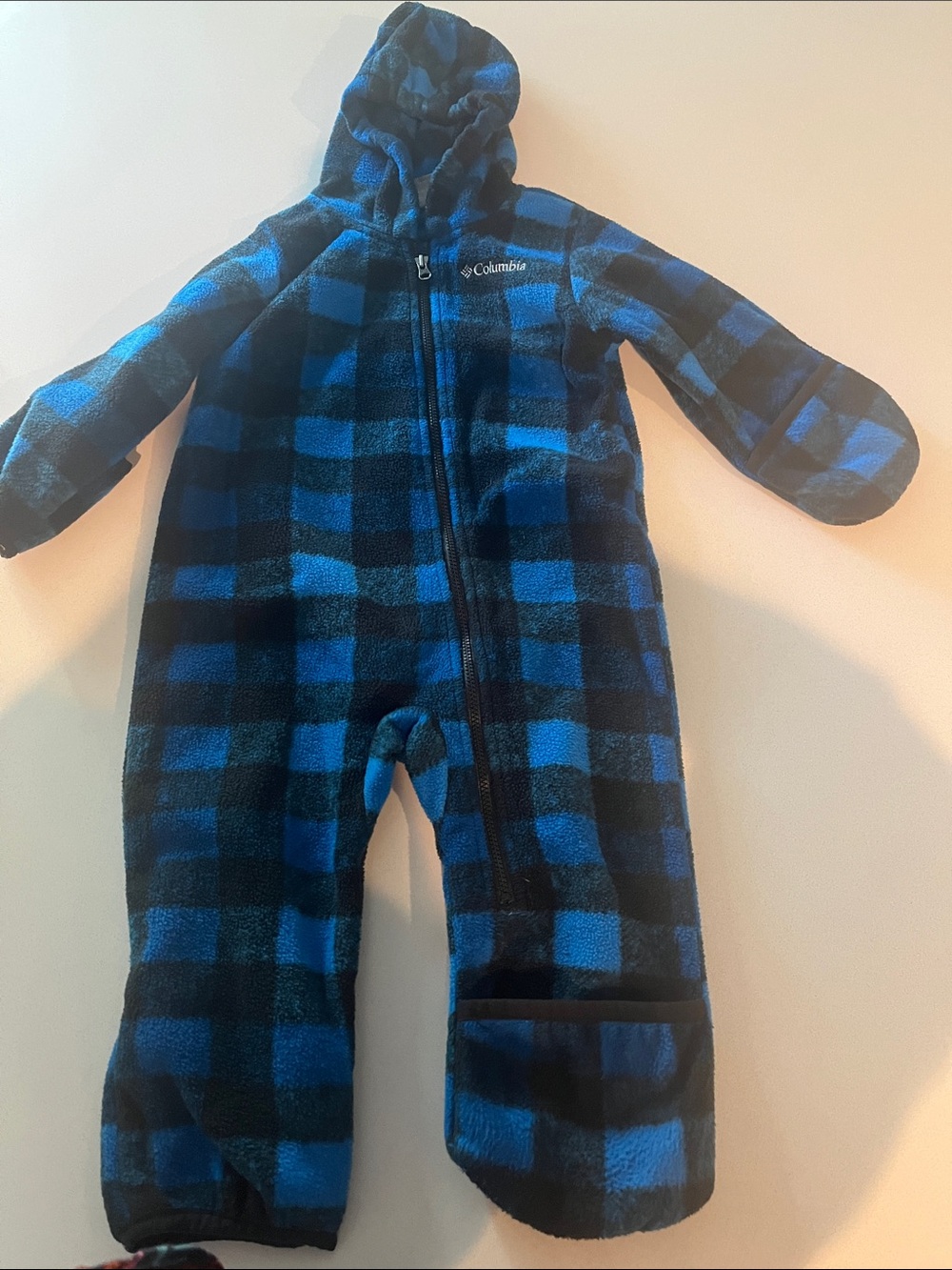 Columbia Blue and Black Plaid Hooded Fleece One-Piece